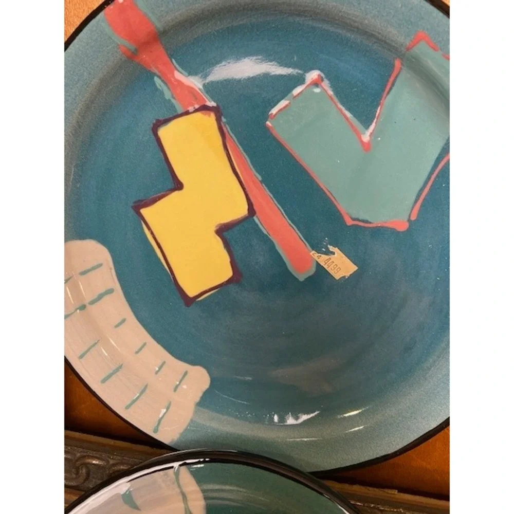 Helaine Melvin California Pottery Vintage Memphis Milano Style 1990 Plate Set 6